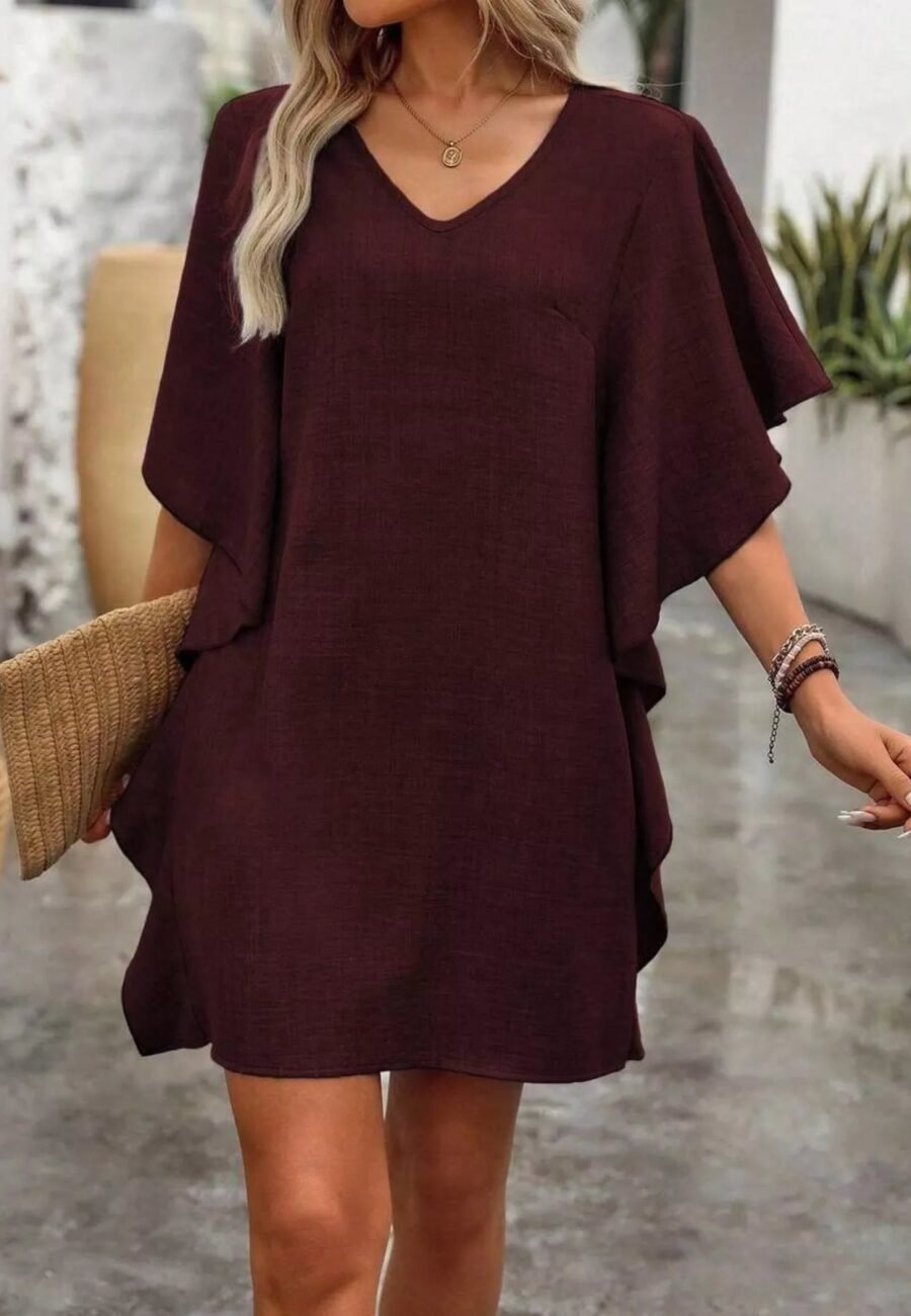 Ruffled Flutter Sleeve V-Neck Mini Dress
