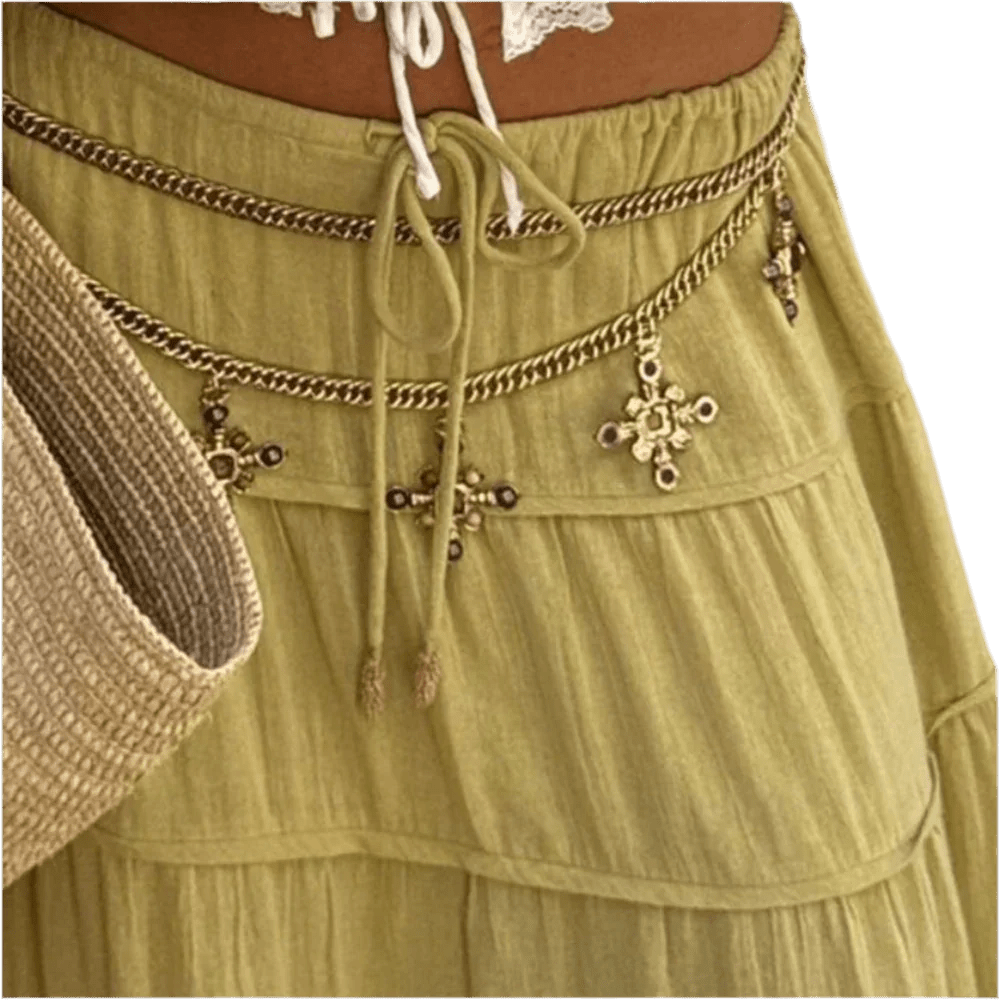 Boho Chic Tiered Maxi Skirt in Green - Image 3