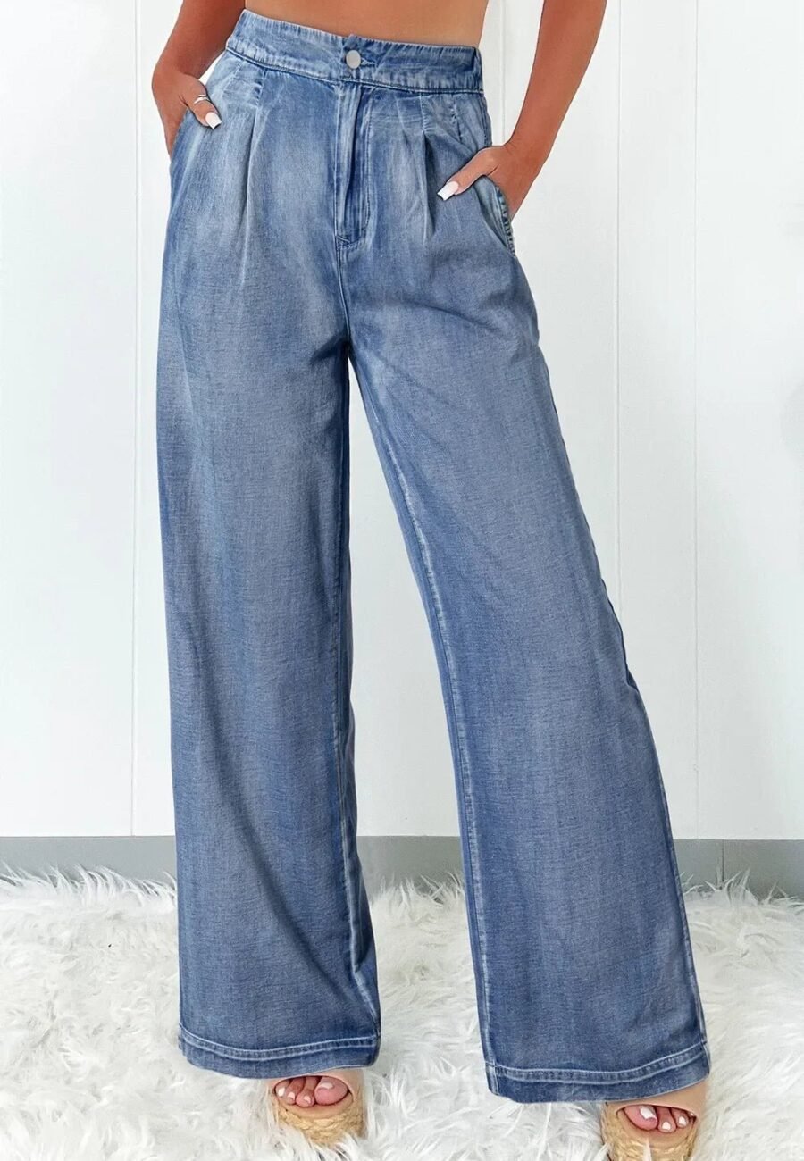 Trendy High Waist Wide Leg Jeans
