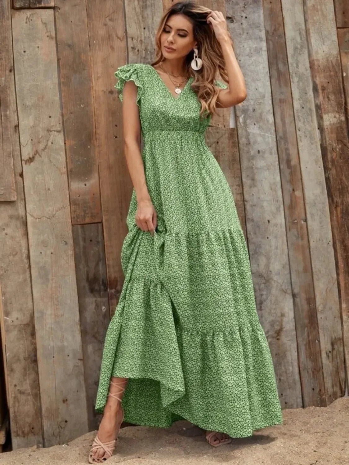 V-Neck Ruffled Cap Sleeve Prairie Maxi Dress - Image 15